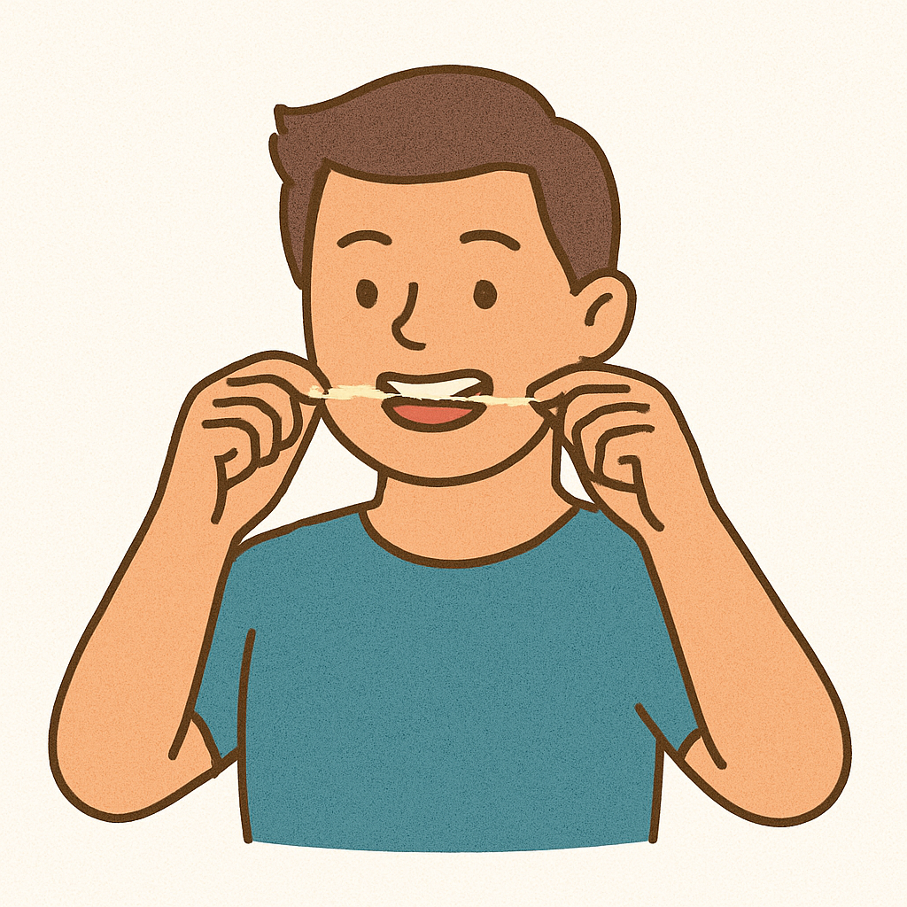치실을 사용하는 남성 일러스트