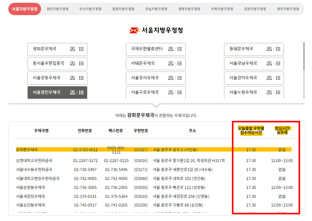 우체국 점심시간 확인방법 - 홈페이지 확인