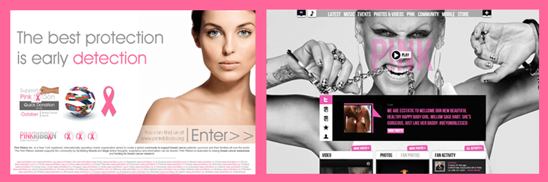 웹에서 핑크색 사용 예시