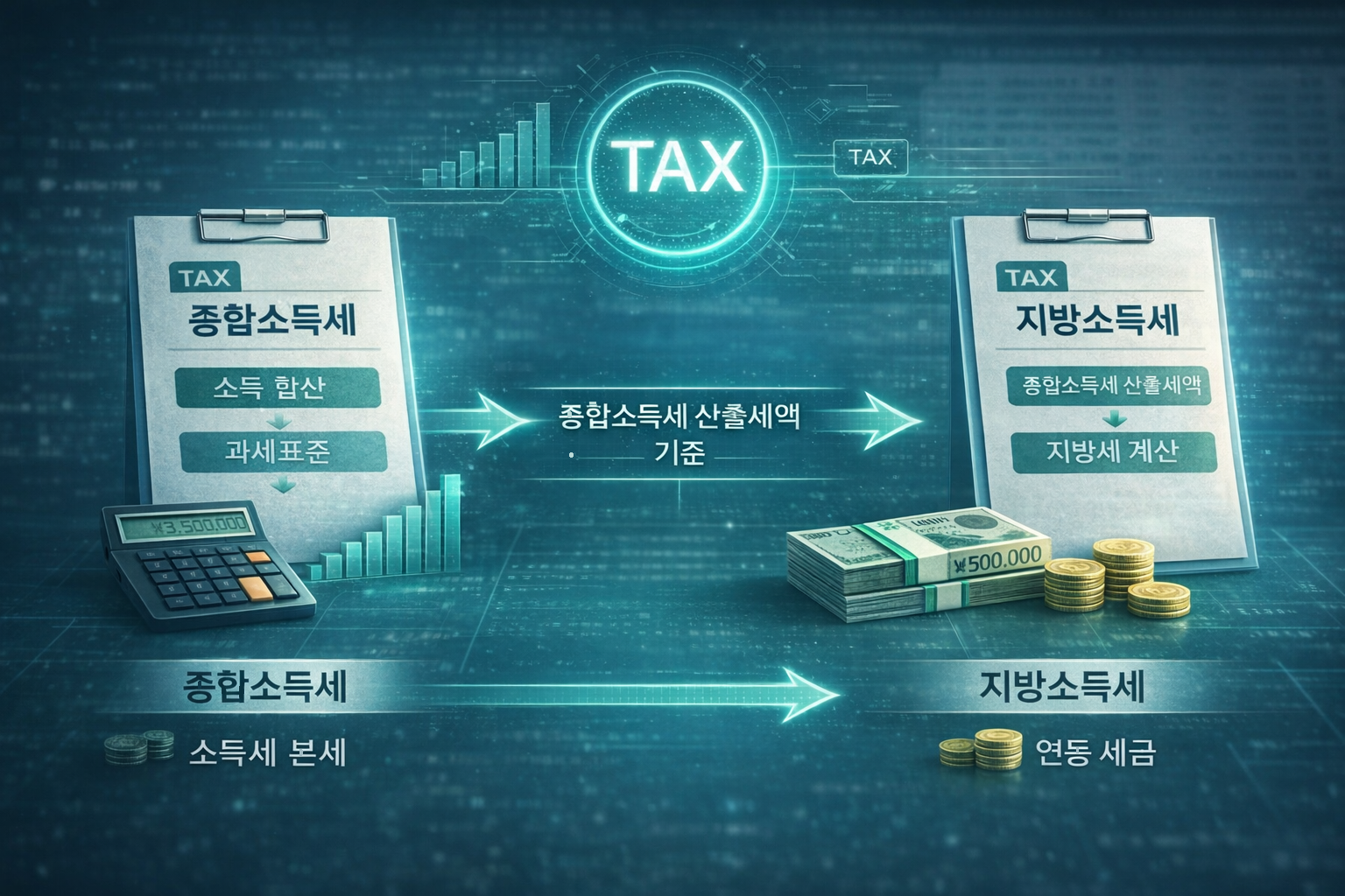 2026년 종합소득세&middot;지방소득세 차이 구조
과세표준, 산출된 세액, 종합소득세, 지방소득세, 세금 표시 방식, 세금 신고 화면, 체감 차이