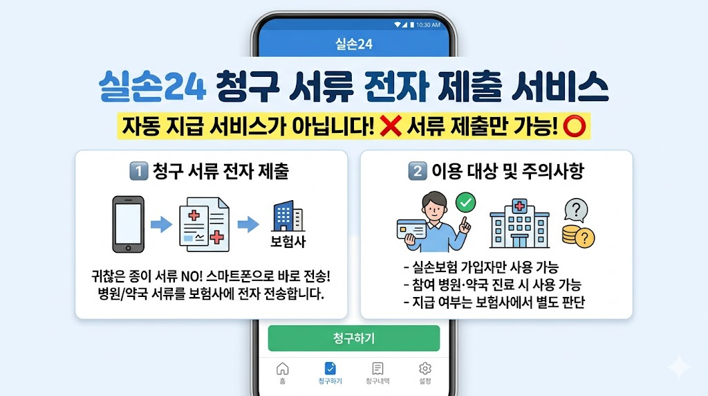 실손24 청구 서비스를 간략하게 개요를 인포그래픽 형태로 만든 이미지