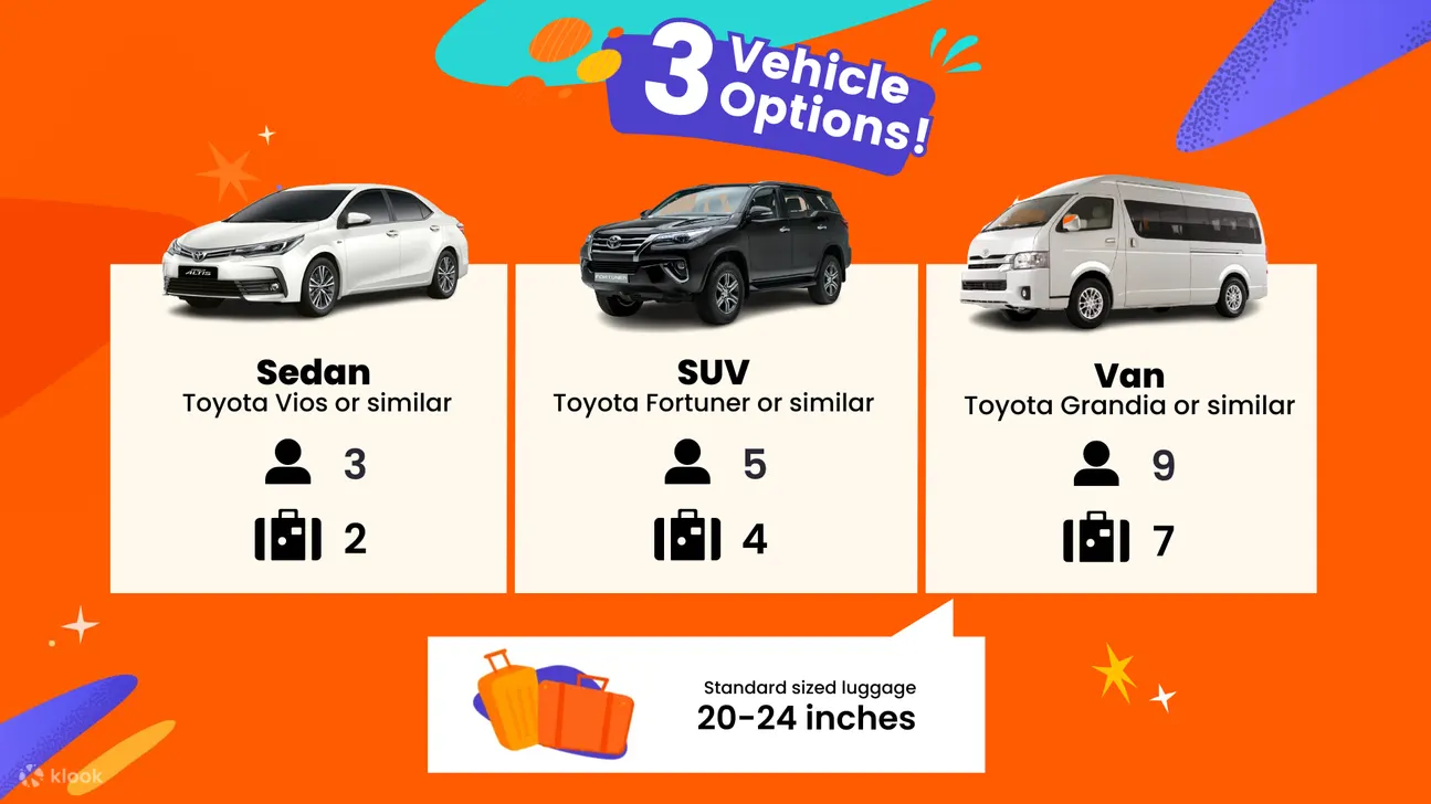 세부 차량대절 투어 옵션 비교 세단(1-3인), SUV(4-5인), 밴(6-10인) 운전기사 포함 렌트카