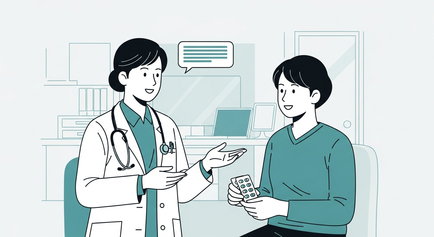 위내시경 검사 전 복용 중인 약에 대해 의료진과 상담하는 환자의 모습.