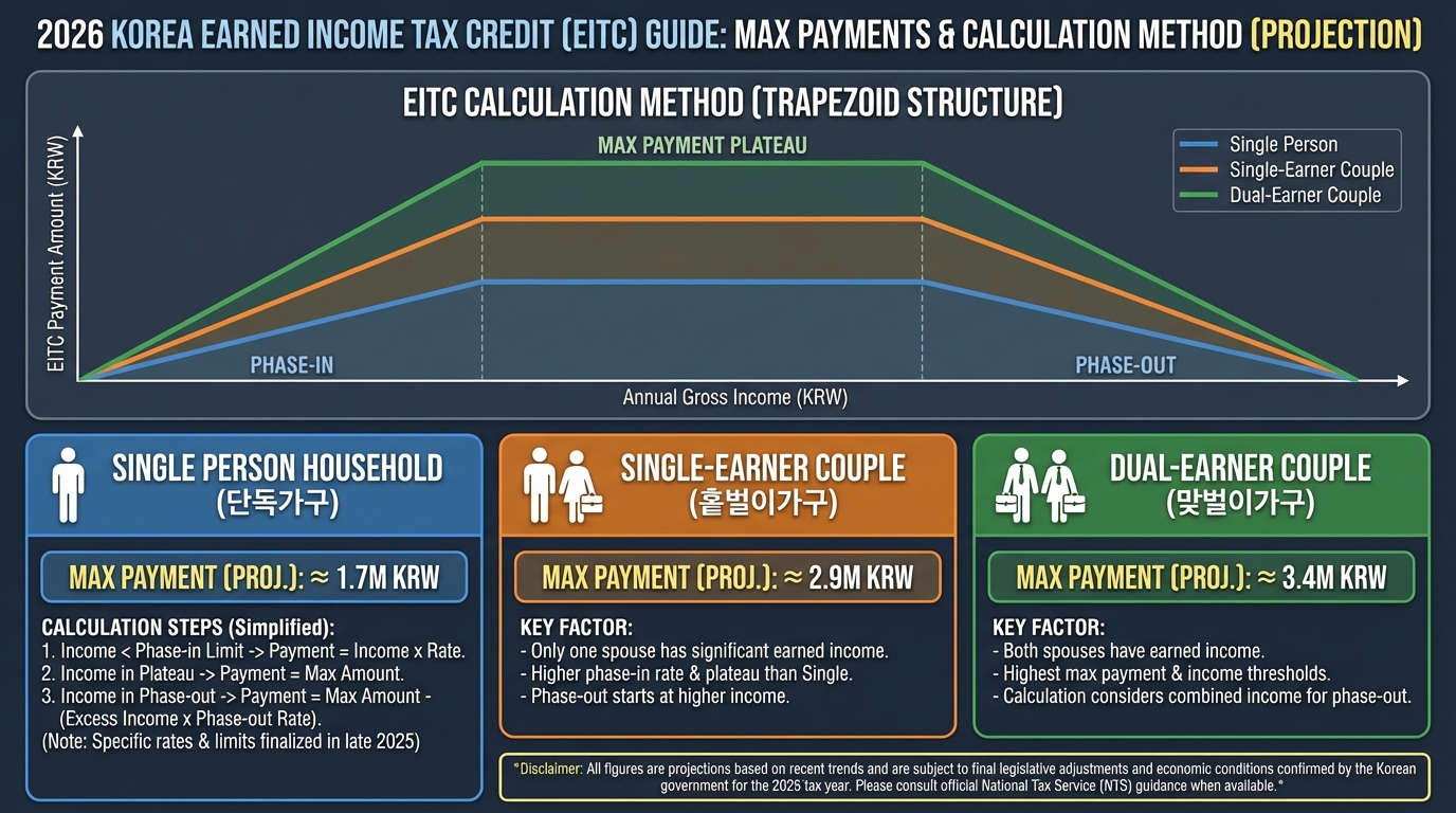 2026년 근로장려금 가구별 최대 지급액 및 산정 방법 안내 이미지