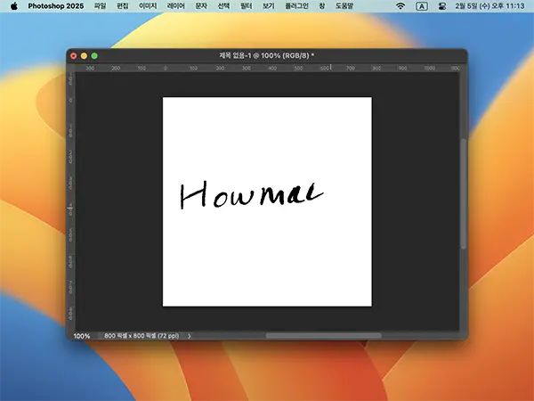 맥북에서 실행된 포토샵에 애플펜슬을 활용할 수 있다.