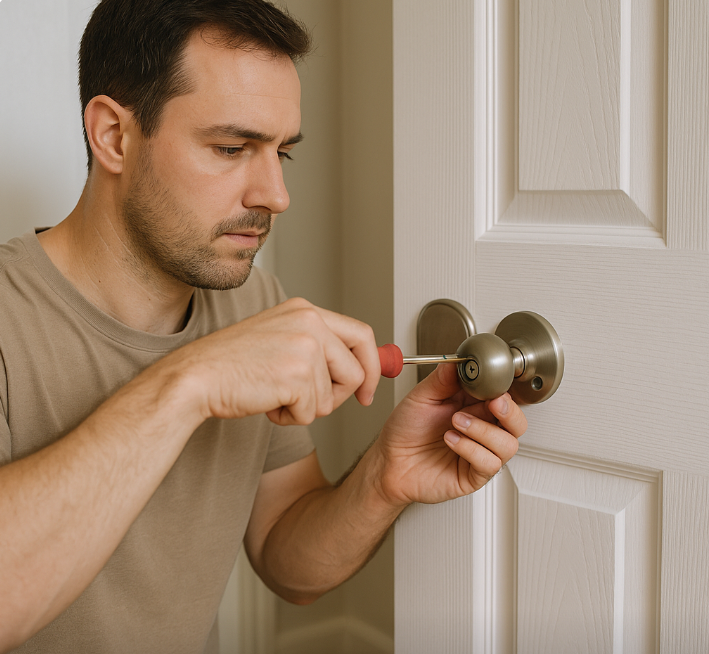 문고리 교체하는 남성 사진