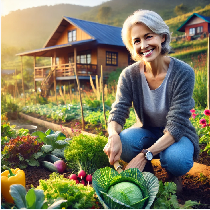 텃밭가꾸는 여성 이미지