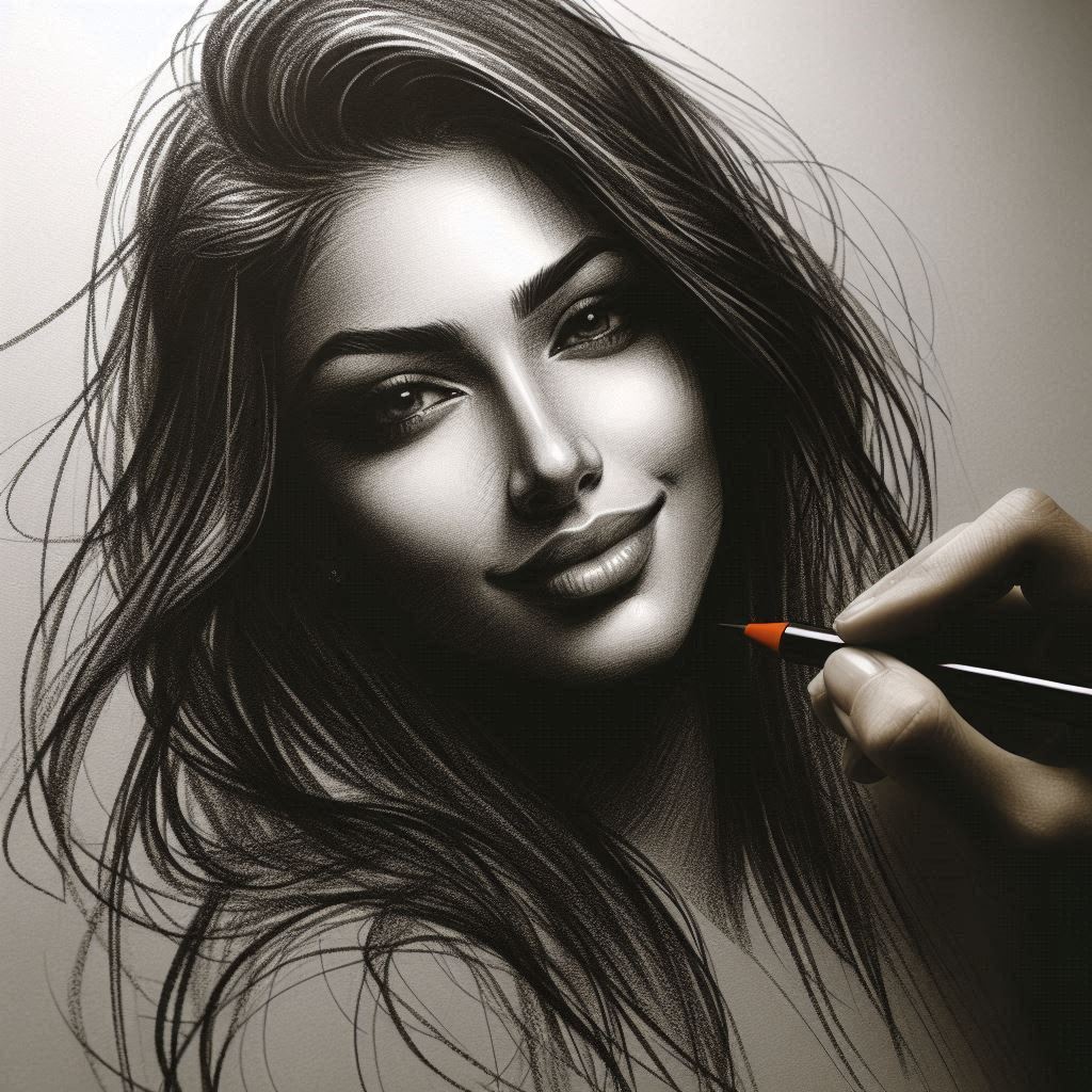 스푸마토 기법으로 그린 신비로운 미소의 여성, 키아로스쿠로 명암법, 완벽한 인체 비례4