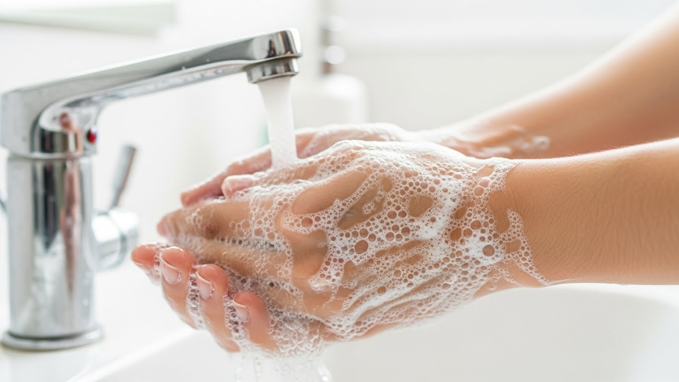 흐르는-물에-비누-거품을-낸-후-깨끗이-씻는-손의-사실적인-이미지입니다.