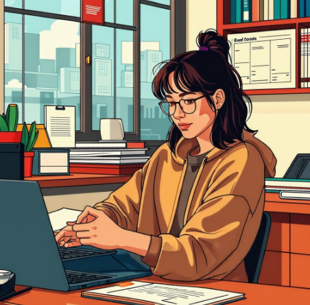 알바를 하고있는 대학생 일러스트 그림체