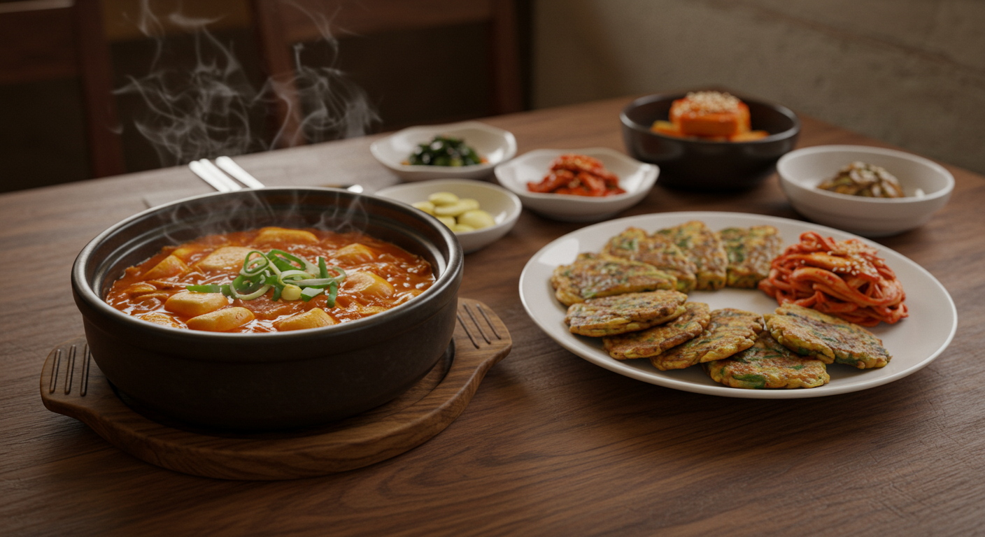 강릉 중앙시장의 초당순두부와 모듬전 한 상.