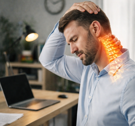 목 디스크로 힘들어하는 모습