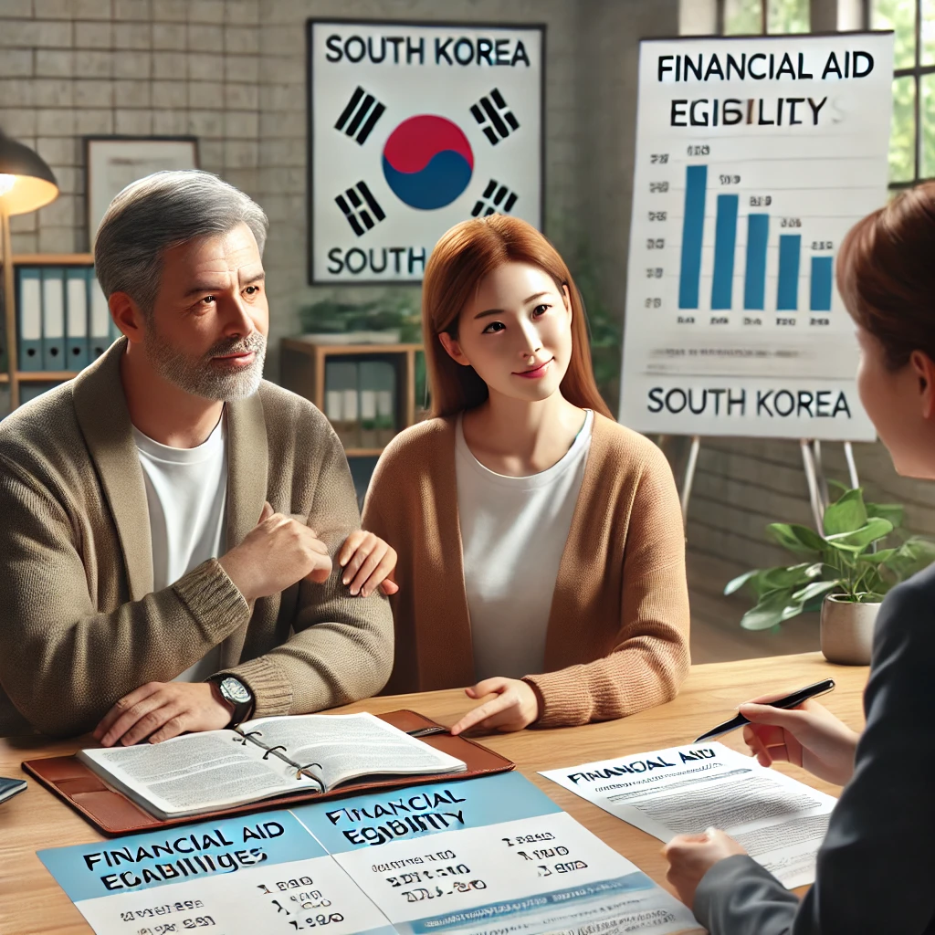 부부가 사회복지사와 함께 생계급여 소득 기준 완화 내용을 상담하는 장면