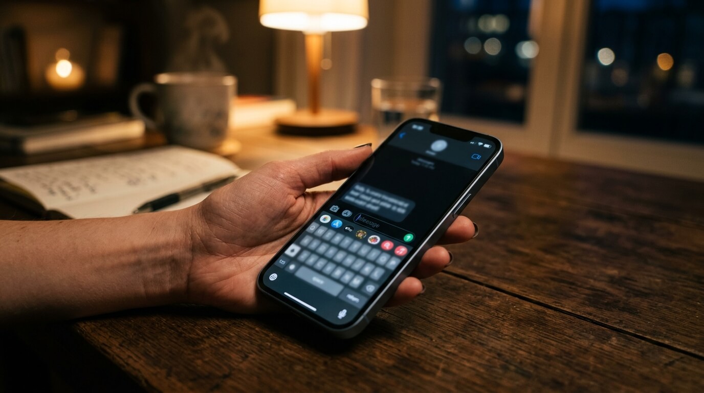답장을 쓰다 지운 흔적이 남은 휴대전화 화면