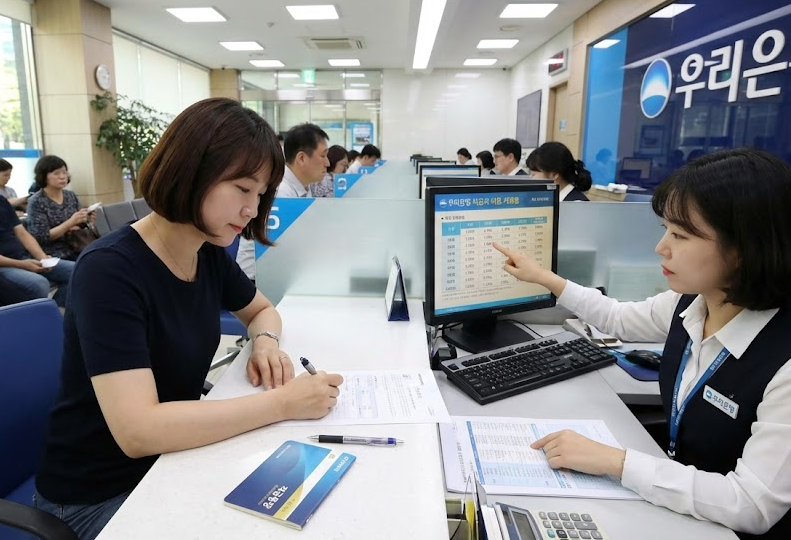 은행에서 적극 드는 사진