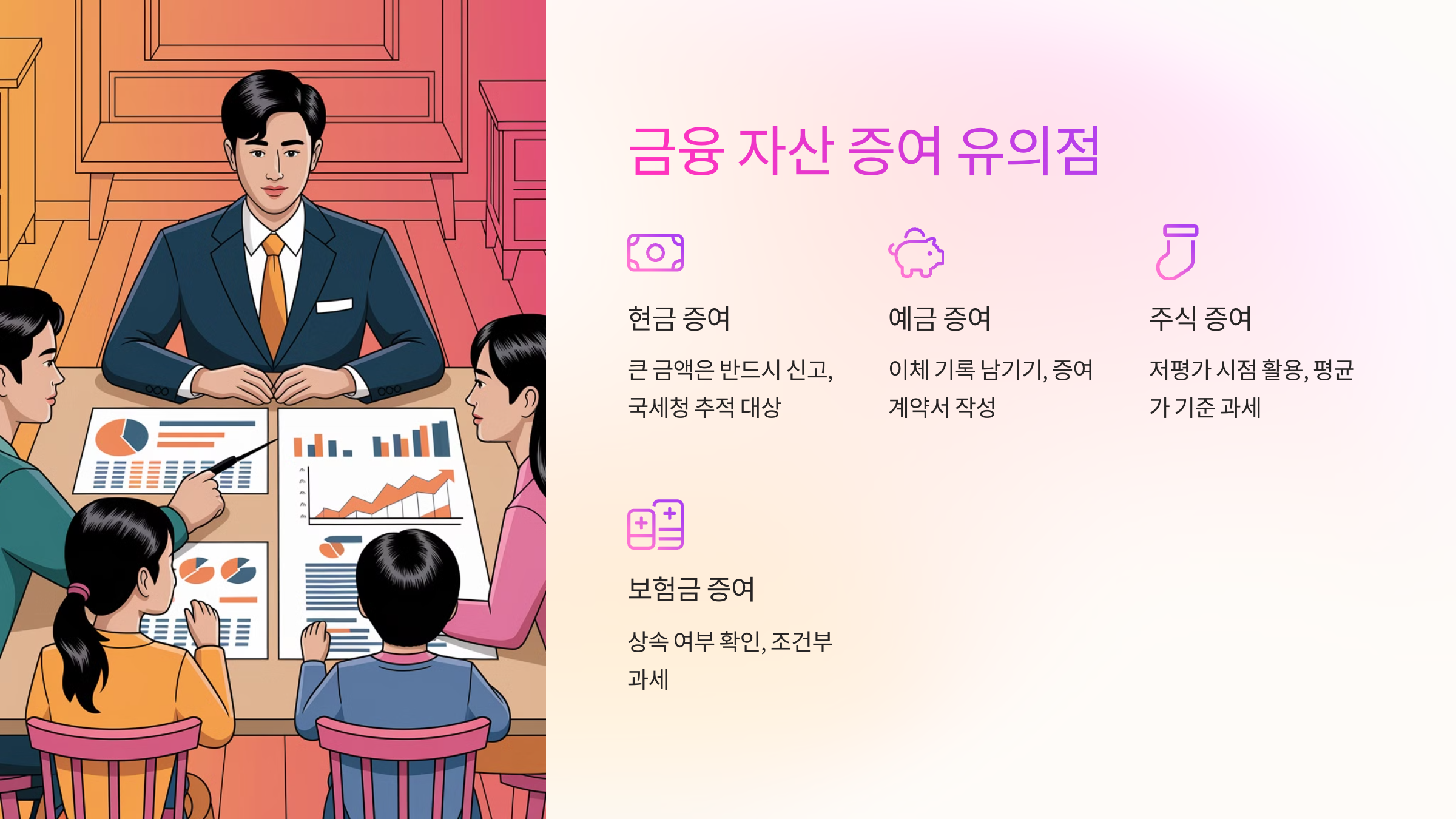 현금 및 금융 자산 증여 시 유의점