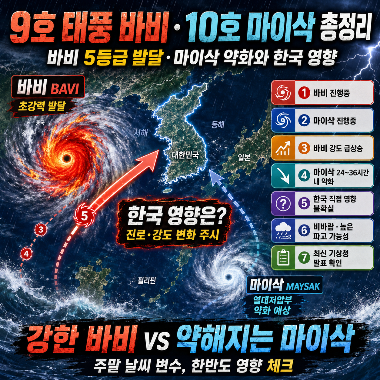 9호 태풍 바비·10호 마이삭 총정리: 바비 5등급 발달·마이삭 약화와 한국 영향