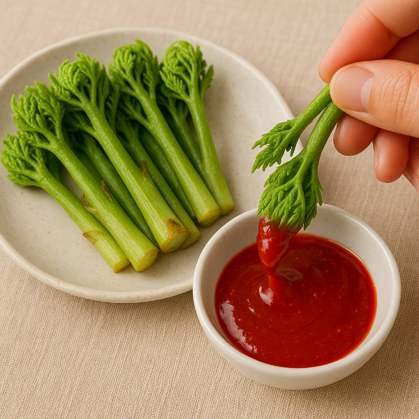 두릅 초장에찍는 사진