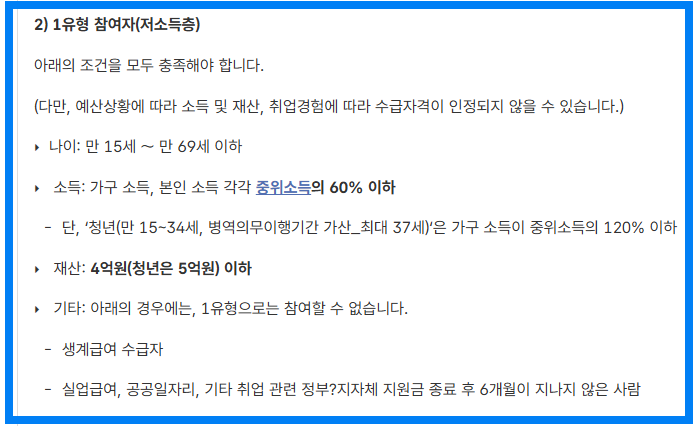 1유형 참여자의 혜택을 정리한 소개표