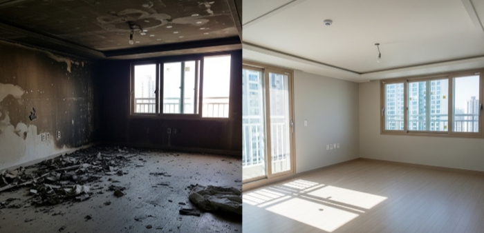 천안 화재청소 작업 전후 모습 비교