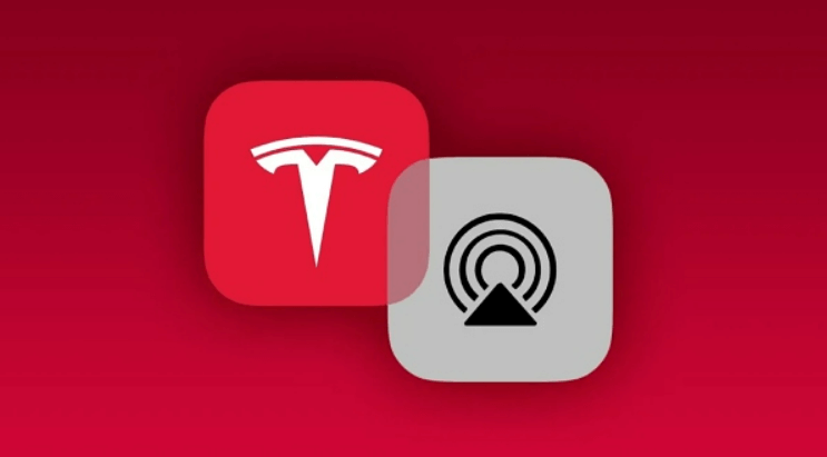 테슬라 로고와 애플 에어플레이 로고