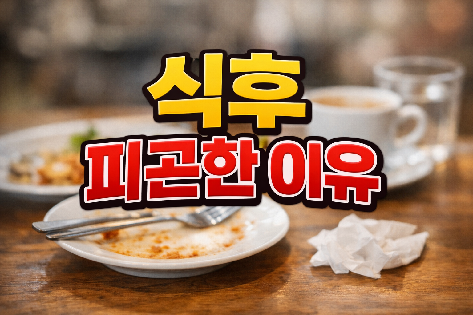 식사 후 갑자기 졸리고 피곤한 식후 피곤함과 혈당 스파이크 증상을 설명하는 건강 정보 이미지