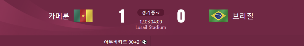 카메룬 대 브라질 경기결과가 적힌 사진