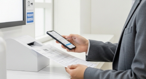 종이 서류 대신 모바일 화면으로 서류 제출하는 모습