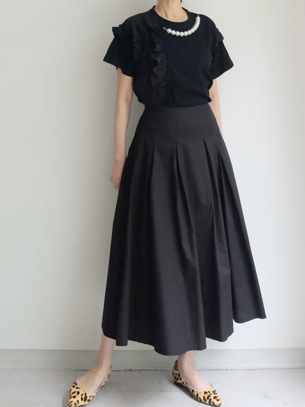 가을원단 코튼 핀턱 플리츠 밴딩 햅번 A라인 플레어 롱스커트