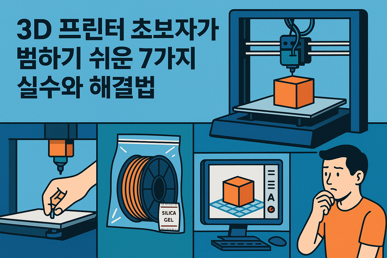 3D 프린터 초보자 실수와 해결 방법 요약 이미지
