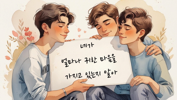 "네가 얼마나 귀한 마음을 가지고 있는지 알아.”라는 **존중의 메시지**입니다에 과한 그림