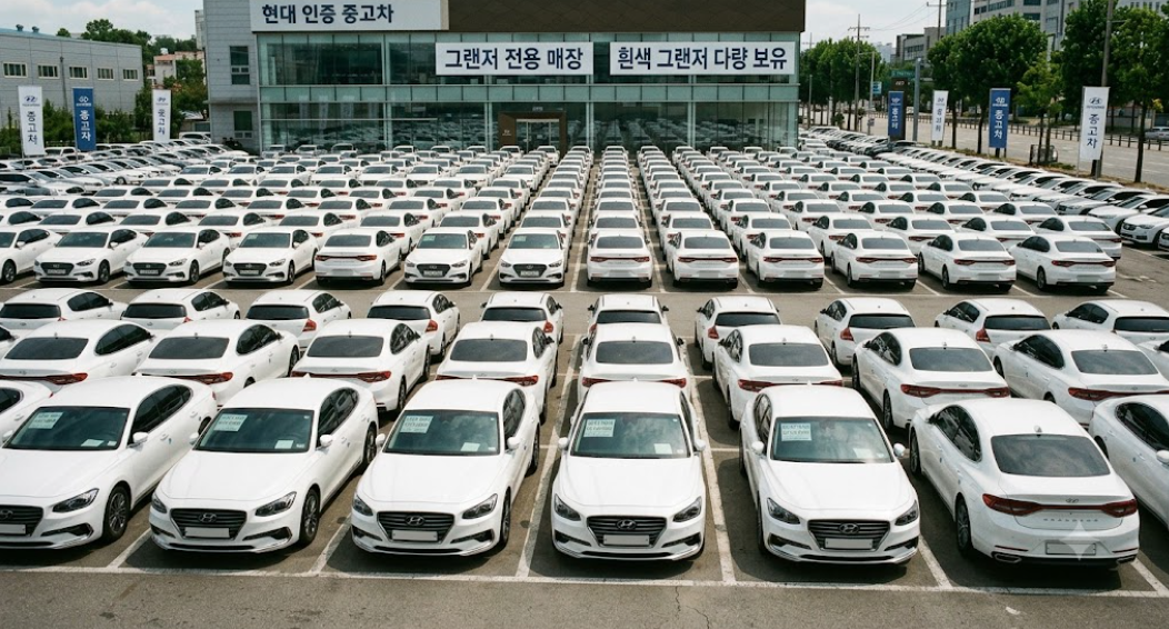 중고차 시장 흰색 그랜저들