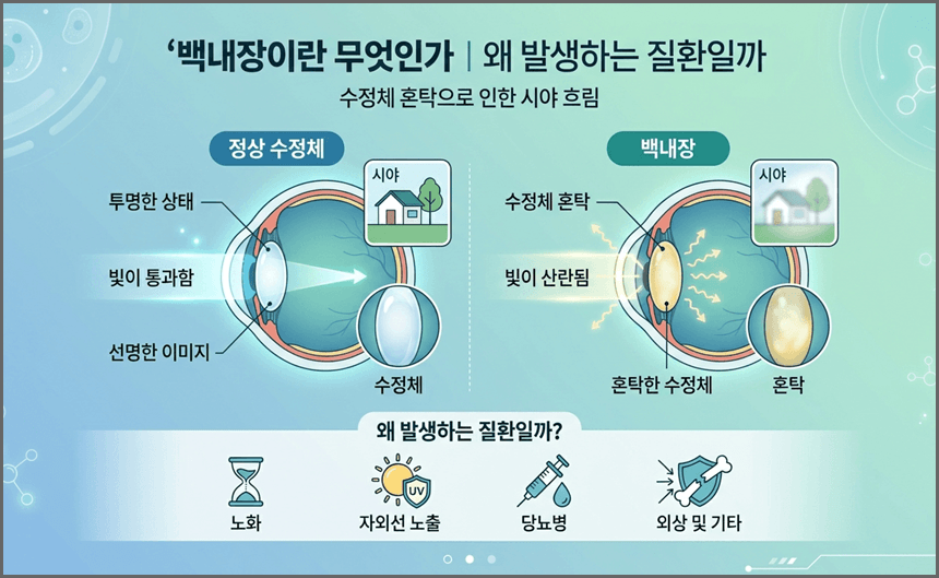 정상 수정체와 백내장 수정체 차이