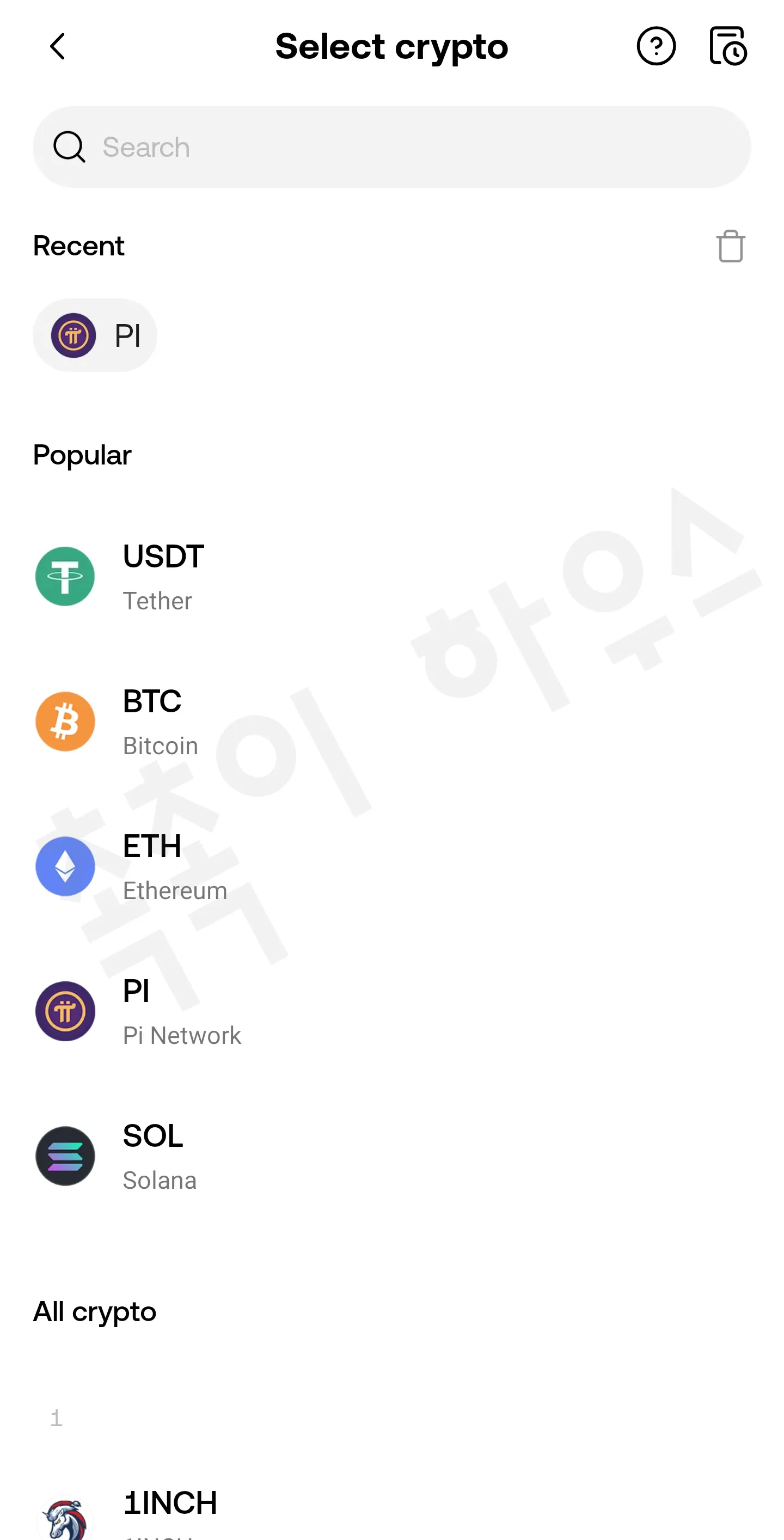 OKX에서 USDT 테더를 검색해 선택하는 화면
