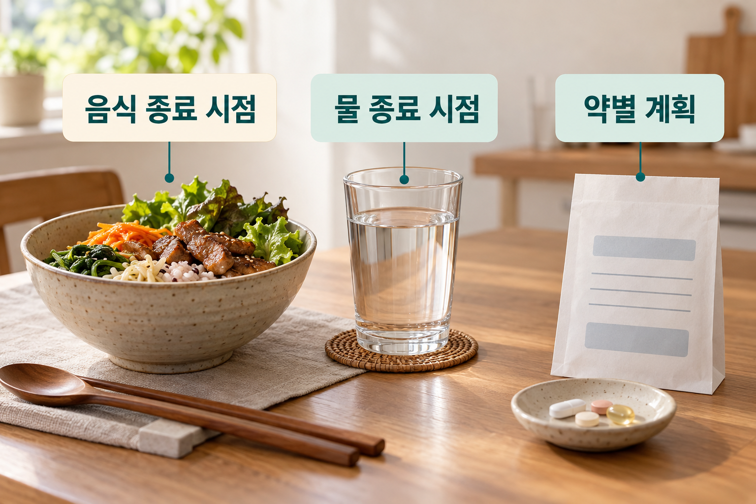 음식과 맹물, 약을 각각 구분해 확인할 항목을 적은 장면