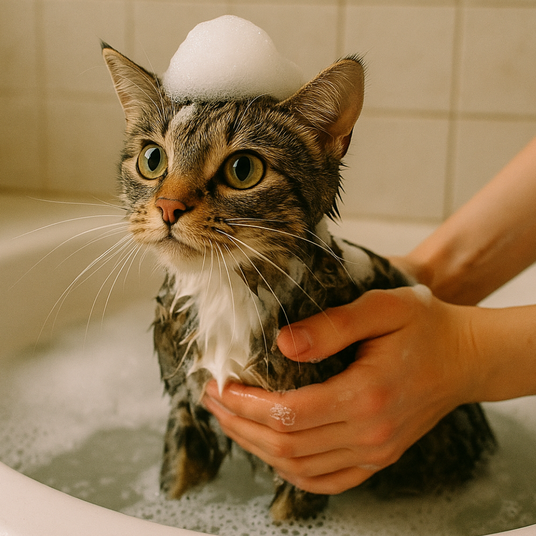 목욕하는 고양이