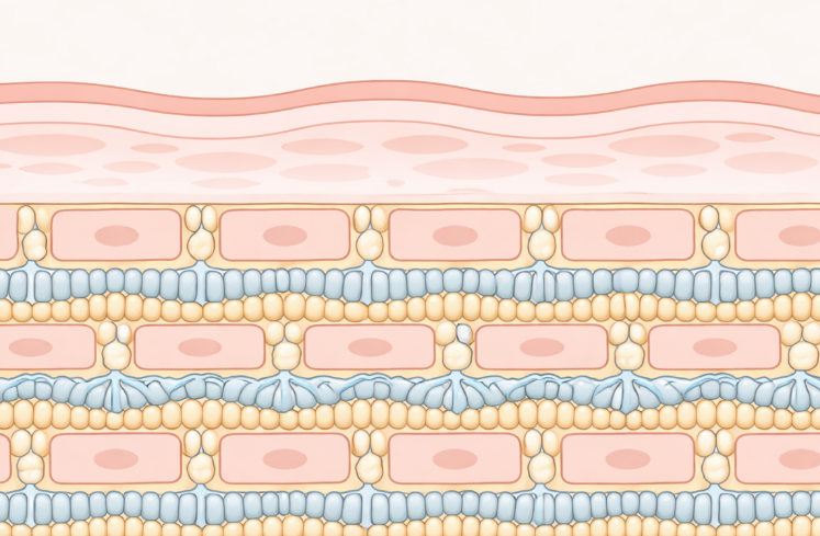 각질세포와 수분,지질의 라멜라구조를 보기쉽게 단면화해 표현한 이미지