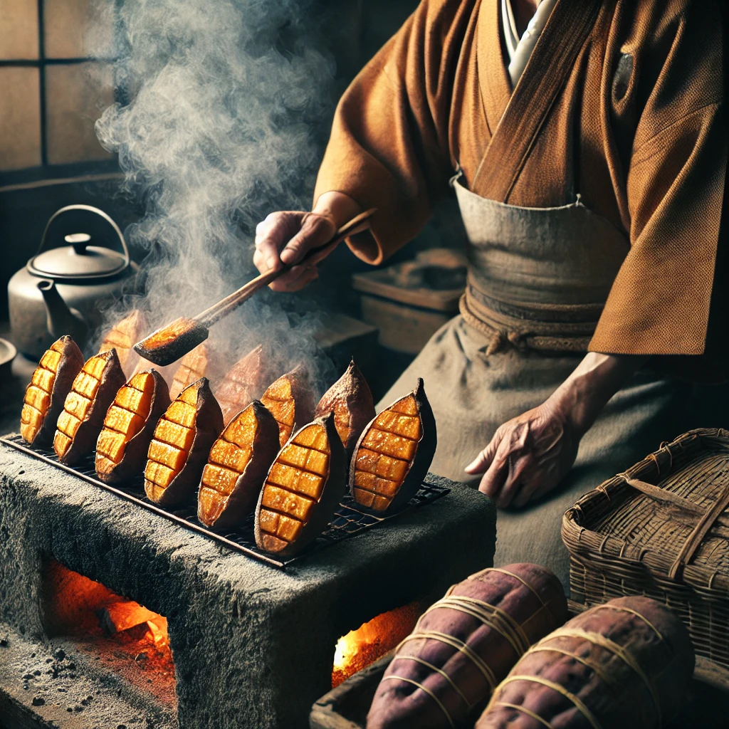 전통적인 야키이모 굽는 방법