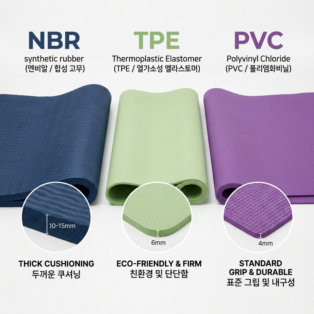 요가매트 고르는법 소재 NBR TPE PVC 비교