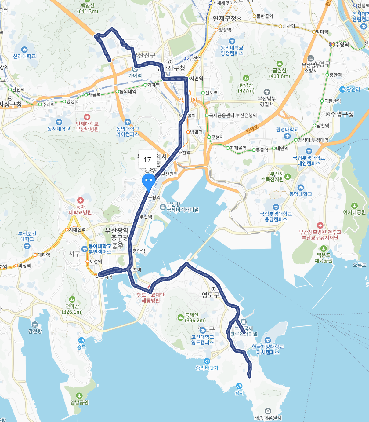 도부산 17번 버스 노선 지도
