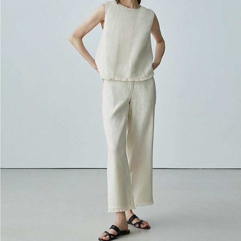민소매 셋업 나시 린넨 투피스 팬츠 휴양지 세트