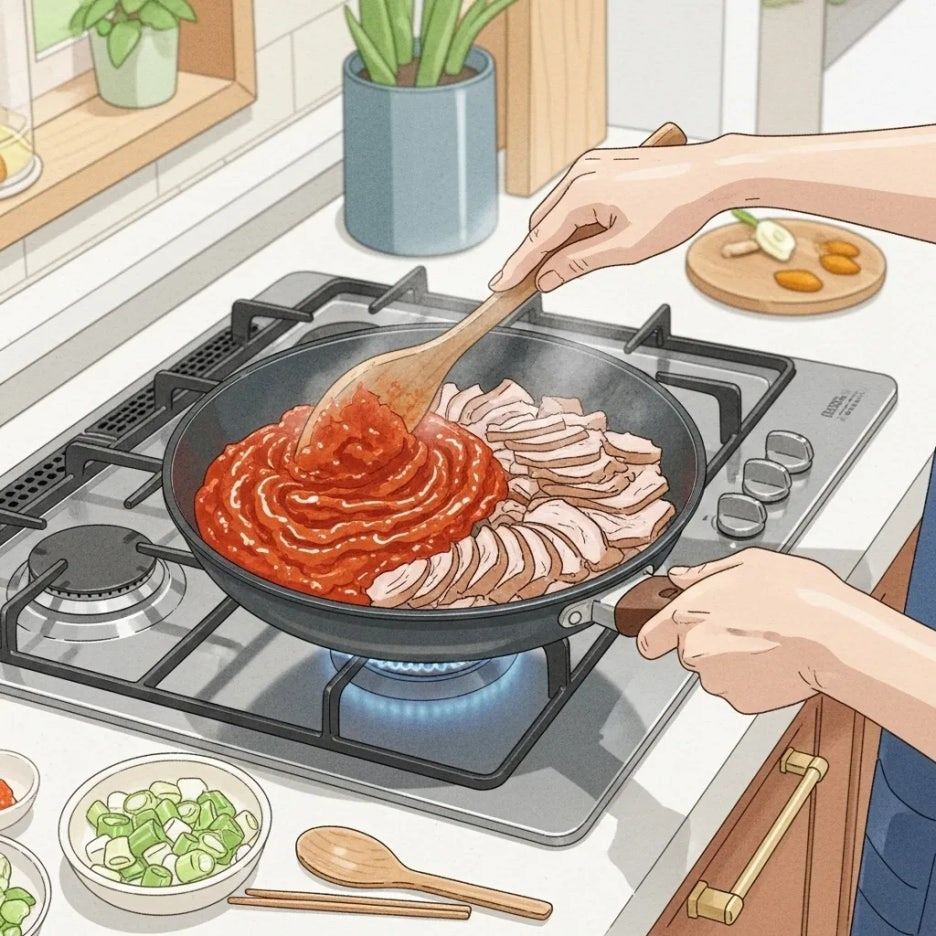 집에서 남은 족발로 불족발을 만드는 모습