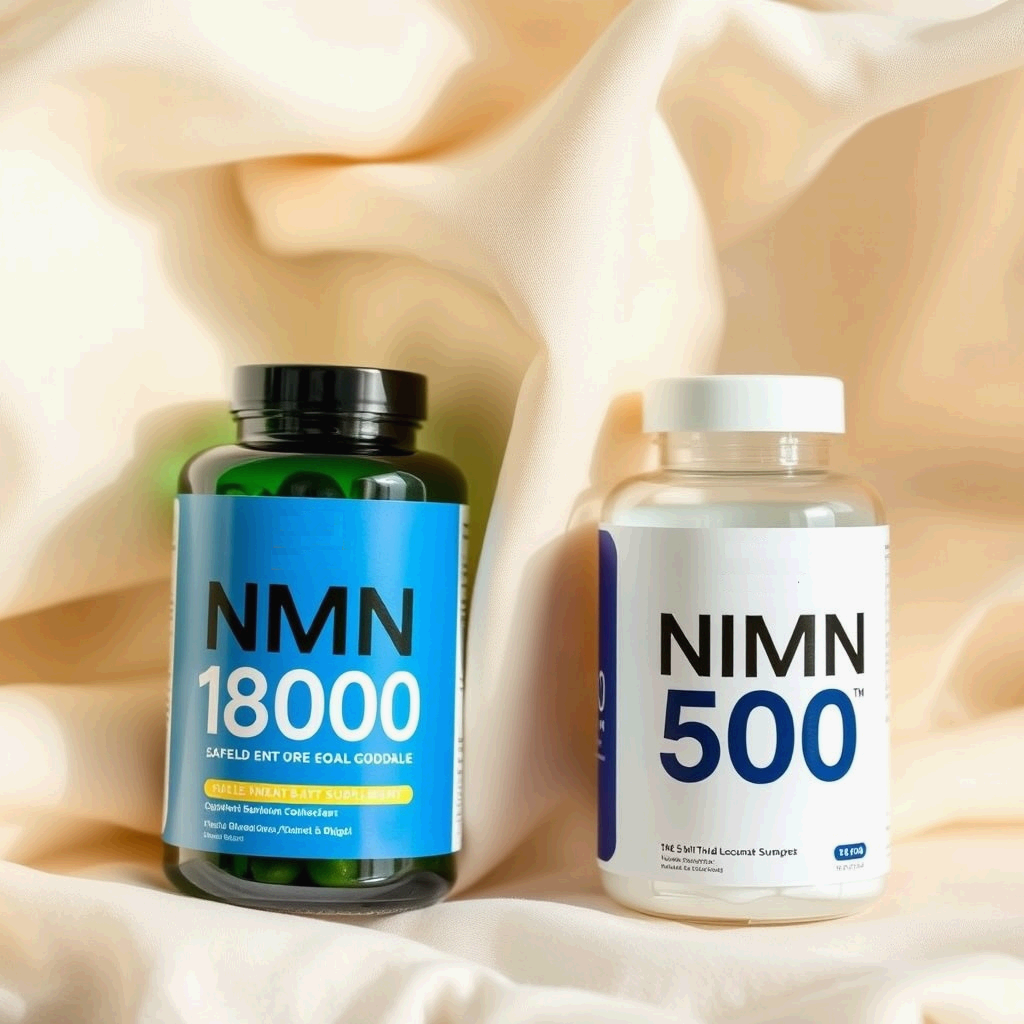 Friendly infographic comparing NMN 18000 and NMN 500 for absorption speed, price range, and recommended users.