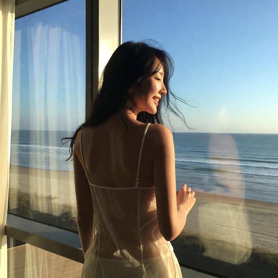 남해 여행 숙소에서 즐거운 모습