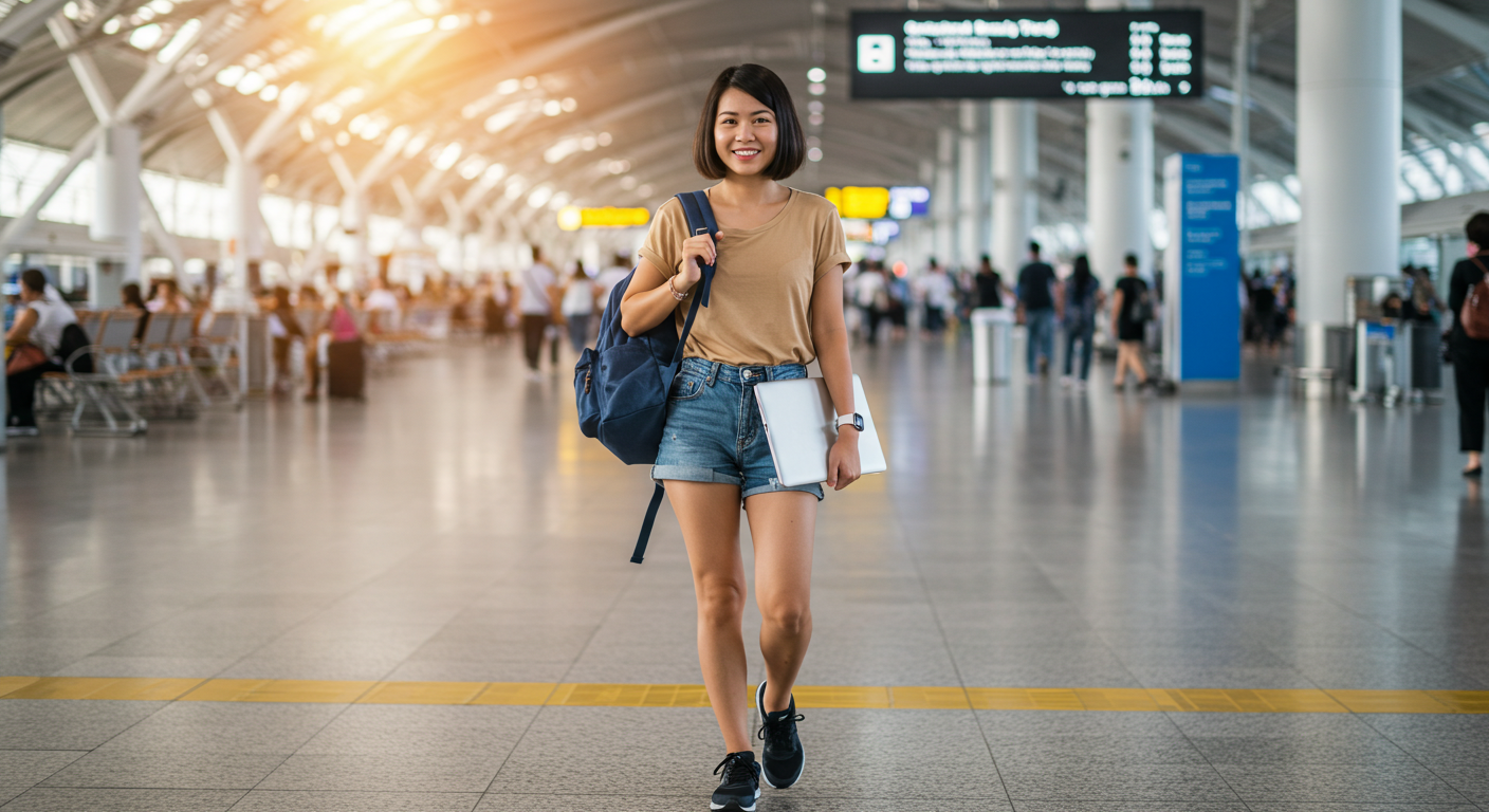 배낭과 노트북을 들고 세계를 여행하는 프리랜서