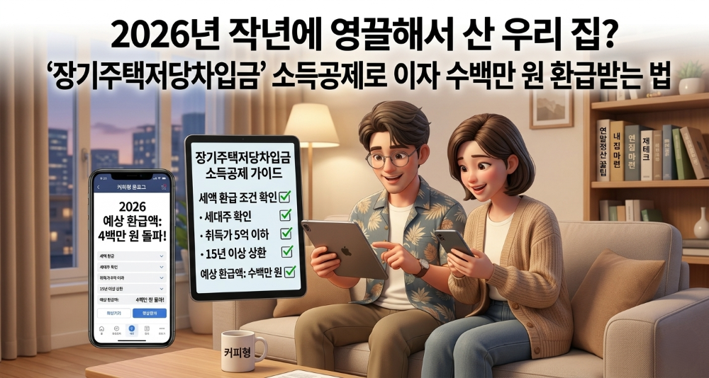 장기주택저당차입금 소득공제를 검색하는 모습을 재현한 캐릭터 이미지