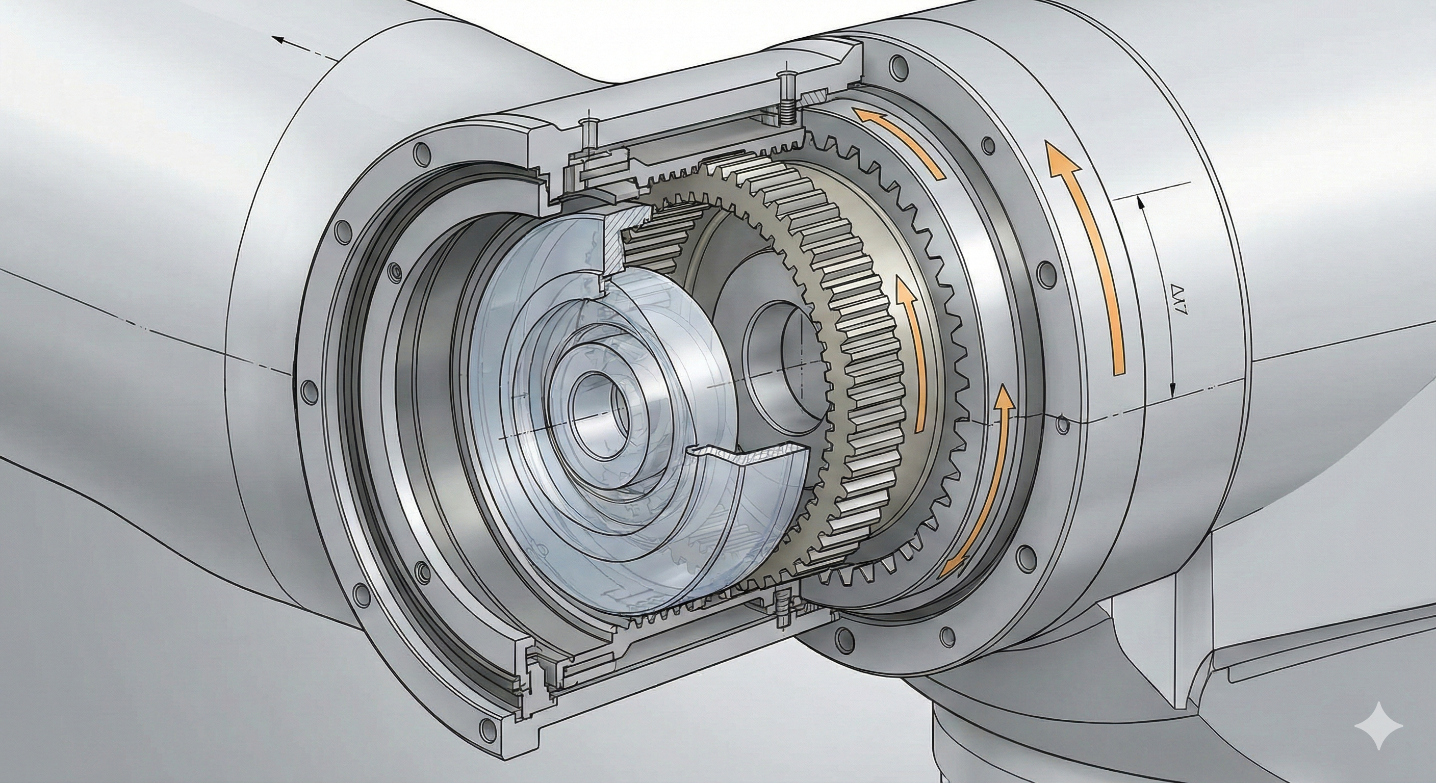 로봇 관절 부위에 장착된 고정밀 하모닉 감속기의 내부 구조와 작동 원리