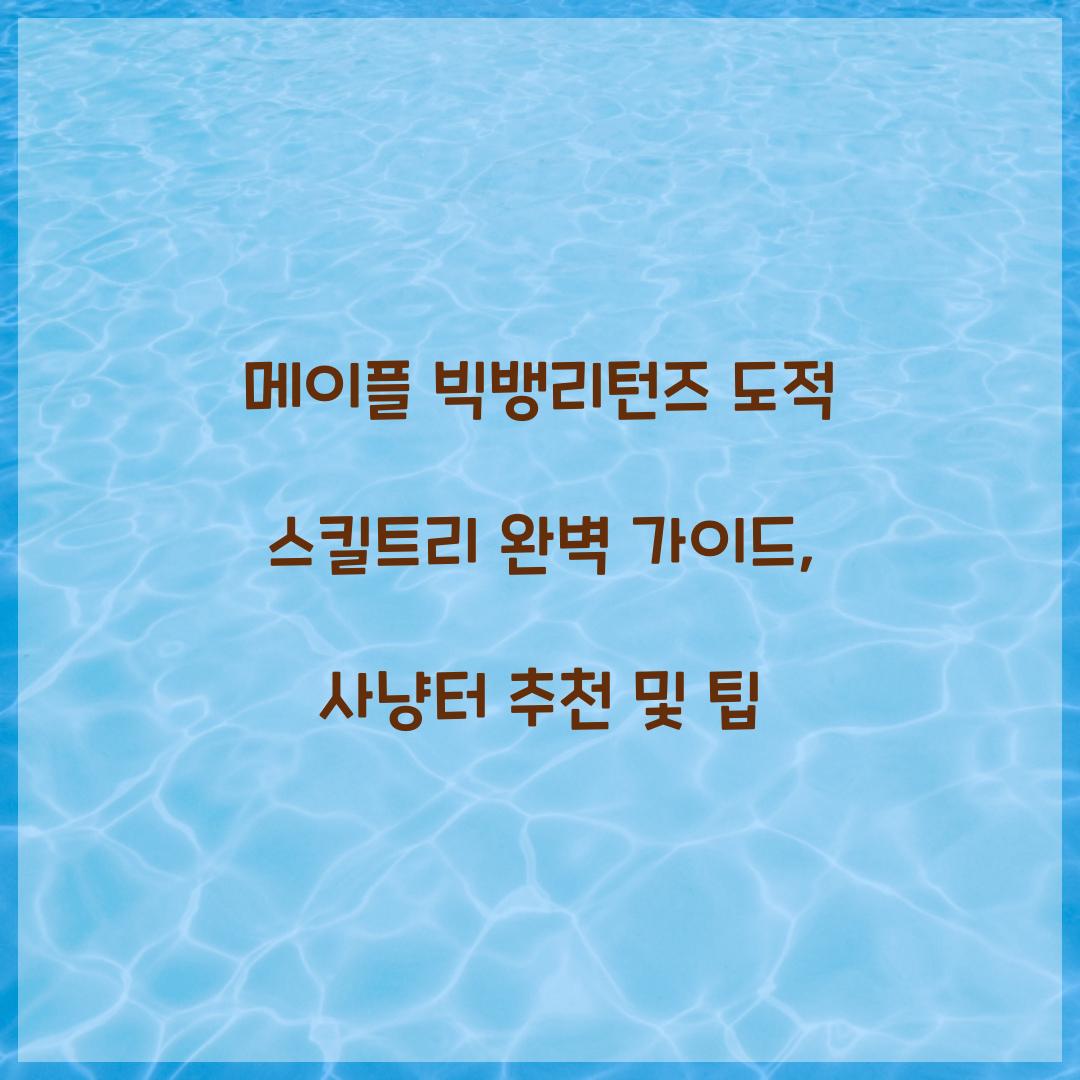 메이플 빅뱅리턴즈 도적 스킬트리