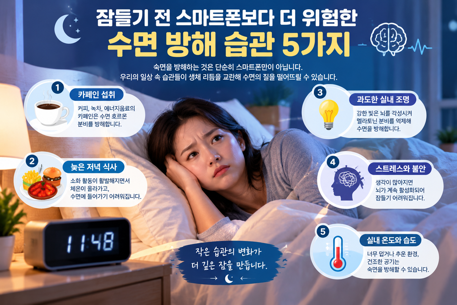 잠 들기 전 스마트보다 먼더 줄여야 할 습관 5가지