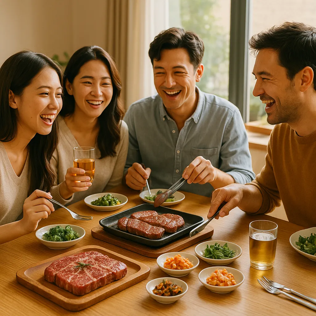 함께 소고기를 먹는 모습